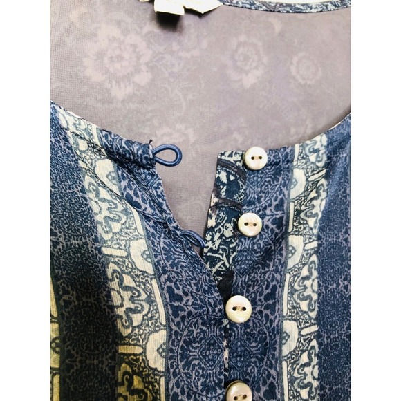 Lucky Brand Blue Floral Button Up Peasant Blouse Small Bohemian Long Sleeve - Picture 12 of 14